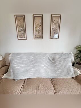 Piscatextil Portugal 100% Cotton Throw Blanket White Gray 75x50